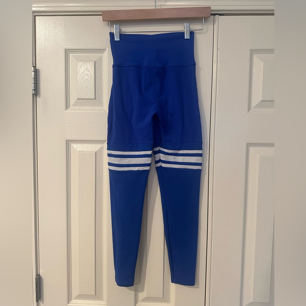 Bombshell Sportswear Blue and White Striped Leggings - Picture 3 of 5